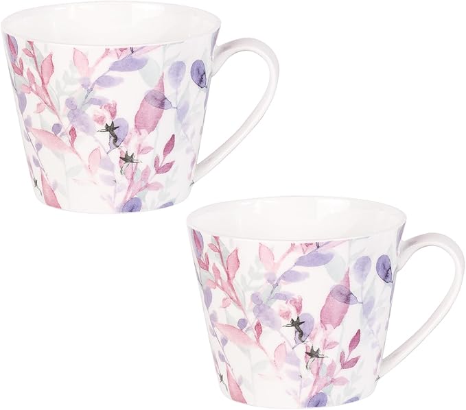 KAMMAK Bone China Coffee Mugs, 16oz Floral Tea Cups by KAMMAK