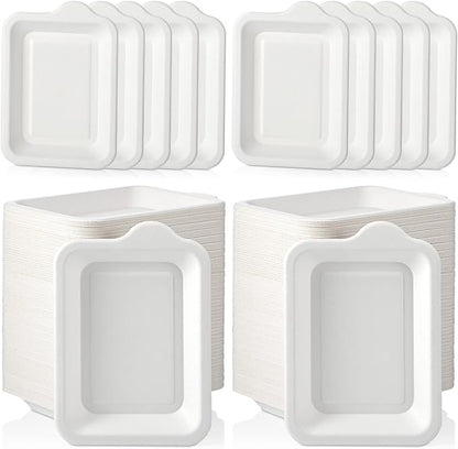 Remerry 300 Pcs Small 4 Inch Paper Plates Bulk Disposable Plates Paper White Square Dessert Cake Party Snack Sugarcane Bagasse Fiber Wedding Birthday Dinner Graduation Pet Feeding (4.13 x 5.51 Inch)