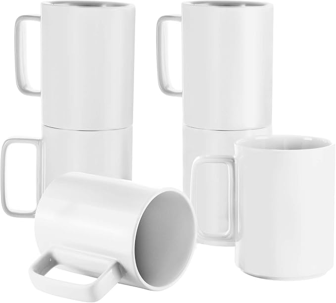 E-liu Large 15 Ounces Porcelain Coffee Mug Tea Mugs Set of 6 | Cups by Creatingwarmandrefinedlifestylekitchenandhomeessentials