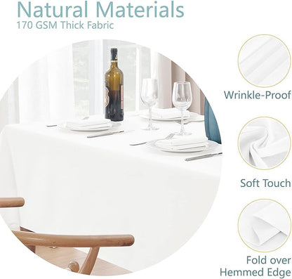 Rectangle 10 Feet Tablecloth 60x144 inch Linen Textured Table Cloth Stain and Wrinkle Resistant Washable Polyester, Decorative Table Cover Waterproof for Dining, Buffet and Camping, White