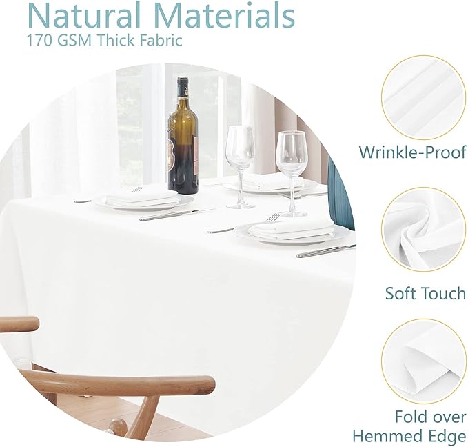 2 Pack Rectangle Tablecloth, 60x120 inch, Water Resistant Wrinkle Free Linen Textured Table Cloth Washable, Decorative Fabric Table Cover for Dining, Party and Camping, White