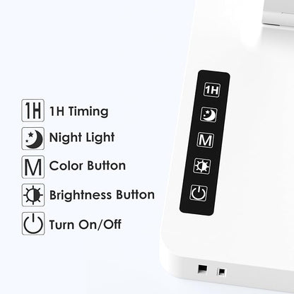 Infiway LED Desk Lamps for Home Office: Desk Lamp with USB Charging Port - 1 USB-A, 1 Type-C Ports, 2 AC Power Outlets, Touch Control Dimmable 5 Color 5 Brightness, Night Light(White)