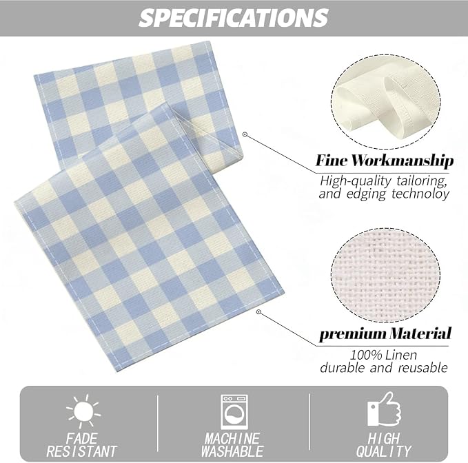 Light Blue and White Gingham Table Runner, Buffalo Plaid Check Table Cloth | - Image 2