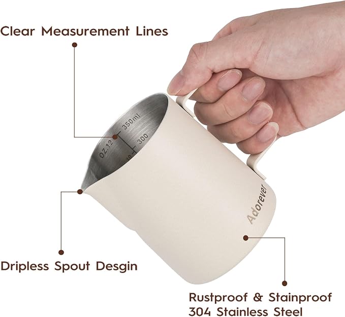 Milk Frothing Pitcher, 350ml/12oz Steaming Pitchers Stainless Steel Milk Coffee - Image 2