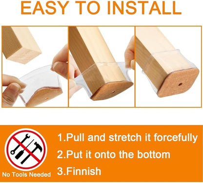 24 Pcs Chair Leg Floor Protectors for Hardwood Floors Rectangle Silicone Covers to Protect Wood Tile Floors Felt Pads Furniture Leg Caps Anti-Scratch Reduce Noise,(Fit L:1-1/2" to 2",W:3/4" to 1")