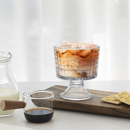 Peohud 6 Pack Glass Dessert Bowls, 10 Oz Footed Ice Cream Cups, Crystal Trifle Bowl Parfait Cup for Fruits, Pudding, Sundaes, Milkshakes, Nuts, Snack