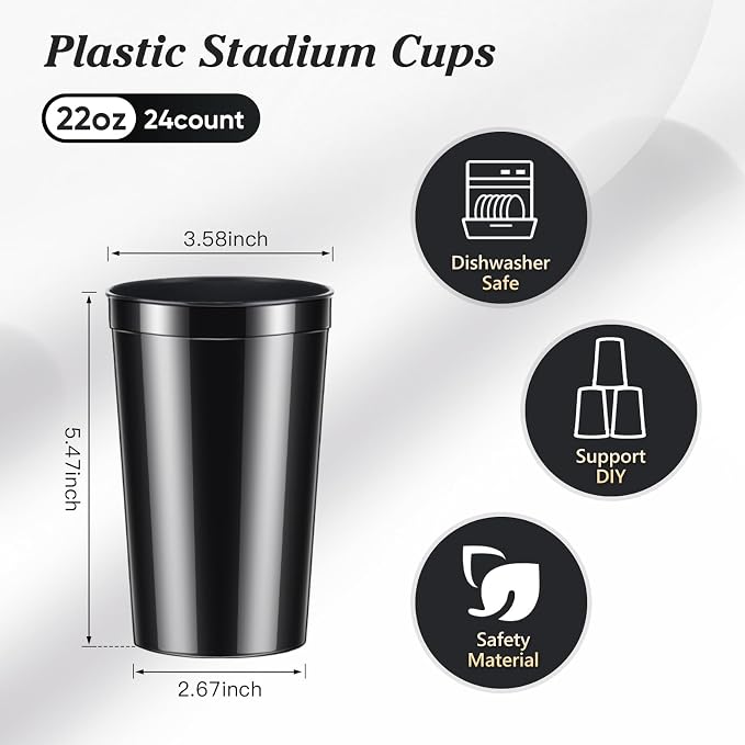 Mifoci 24 Pcs Stadium Plastic Cups Blank Reusable Drink Tumblers Bulk Stackable - Image 2