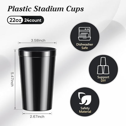 Mifoci 24 Pcs Stadium Plastic Cups Blank Reusable Drink Tumblers Bulk Stackable - Image 2