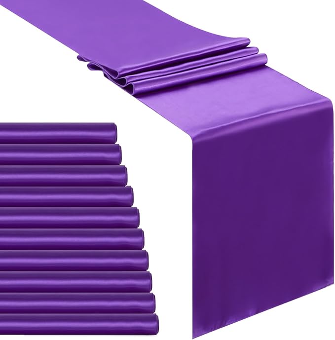 Purple Satin Table Runners 10 Pack 12x108 inch Silk Smooth Fabric | Bright by B-COOL