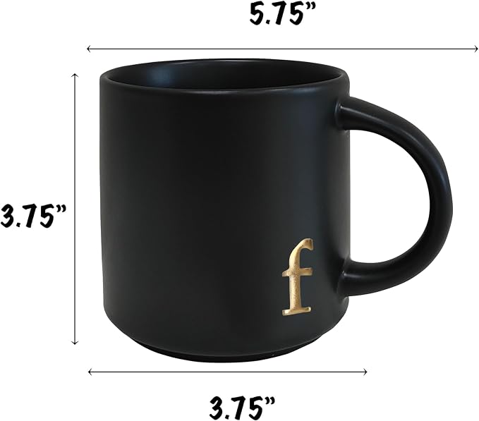 COLLECTIVE HOME Black Ceramic Coffee Mug, 15 oz Golden Monogram Tea Cup | - Image 4