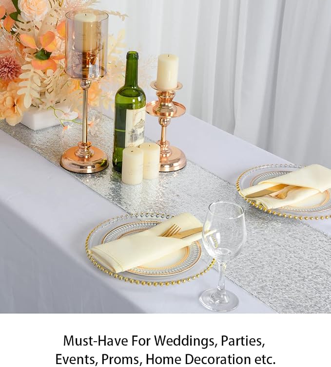 ShinyBeauty Wedding Decor Sequin Elegant Tassel Table Runner - Image 4