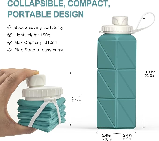 BEAUTAIL Collapsible Water Bottles 21oz/610mL, Silicone Travel Water Bottle | - Image 3