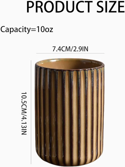 Vinitage Ceramic Mug, Japanese Tea Cup 10oz Striped Cup No Handle Drinking Cup - Image 2