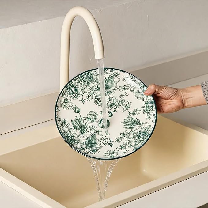 Ceramic Dinnerware Set, Floral Plates and Bowls Sets, Microwave & Dishwasher - Image 4