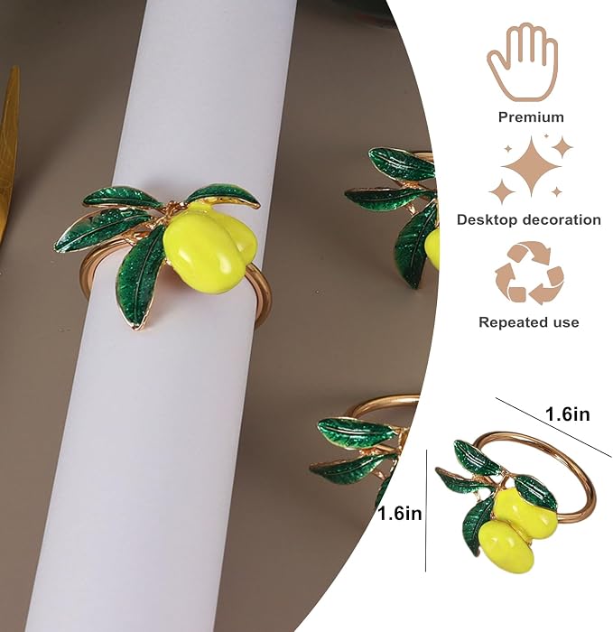 Lemon Napkin Rings Set of 12, Cheerful Gold Napkin Ring Tropical Fruit - Image 3