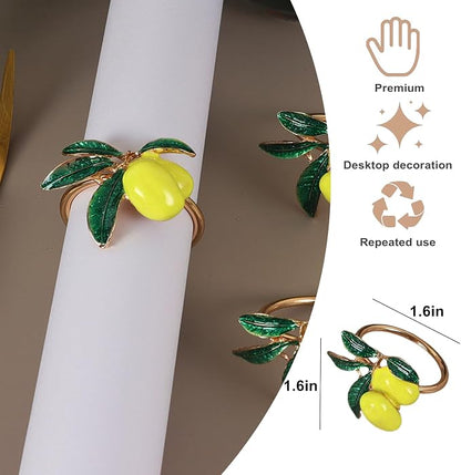 Lemon Napkin Rings Set of 12, Cheerful Gold Napkin Ring Tropical Fruit - Image 3
