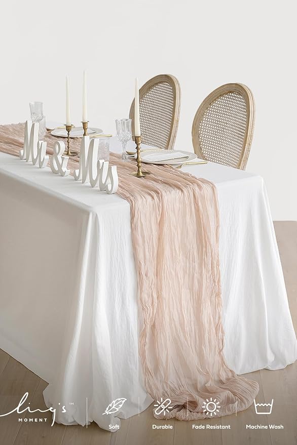 Ling's Moment Nude Gauze Cheesecloth Table Runner, 14FT | Beige Sheer Cheese - Image 2