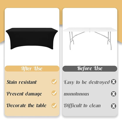 HAISIWLKJ 6 Pack Table Cloth 8ft Black Tablecloths for Rectangle Folding Table Spandex Fitted Stretch Cover Wrinkle Resistant Washable Protector for Party, Wedding, Banquet, Festival.