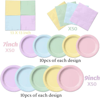 CMUSKO Pastel Party Decorations-150Pcs Rainbow Plates and Napkins Pastel - Image 4