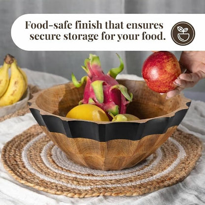 Folkulture Black Wave Salad Bowl | 11” Large Mango Wood Serving Bowl - Image 7