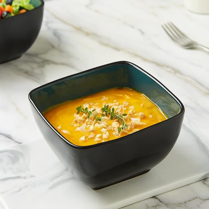 AmorArc 32oz Square Cereal Soup Bowls, Stoneware Bowls Set of 4 - Image 4