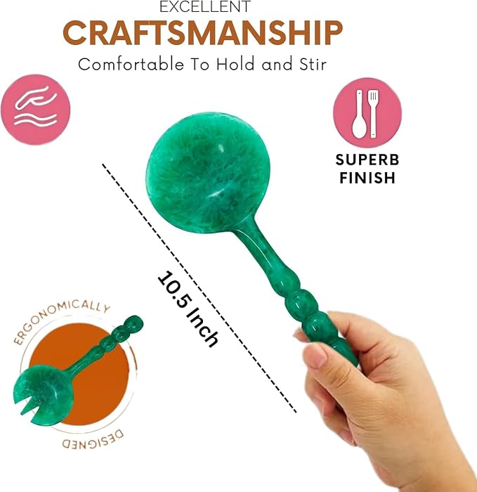 SS Craft Premium Green Resin Salad Serving Spoon Set 2 Pcs Handcrafted Serving - Image 2