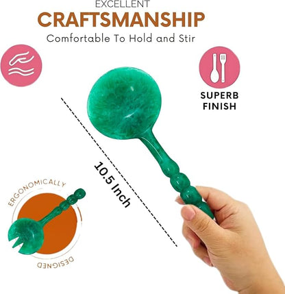 SS Craft Premium Green Resin Salad Serving Spoon Set 2 Pcs Handcrafted Serving - Image 2