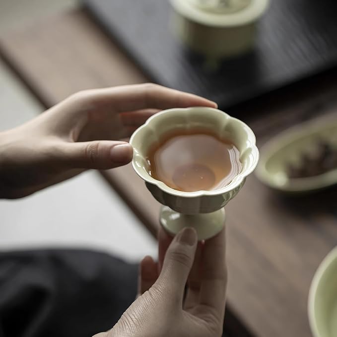 KAMMAK Tea Cup, 3oz Small Tea Cups Set of 2, Reed Green Porcelain Tea Cups - Image 5