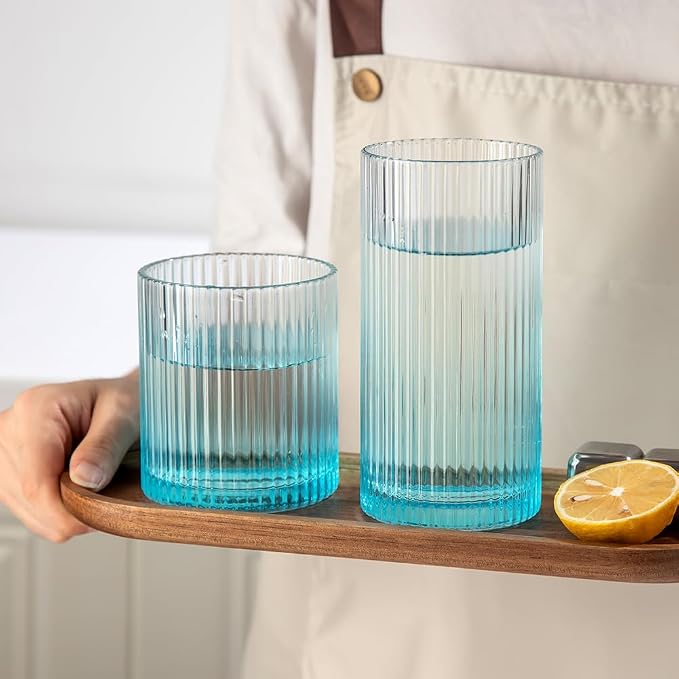 Ribbed Drinking Glasses 8pcs, 12oz and 10oz Glassware, Tumbler Glasses Cup Set - Image 5