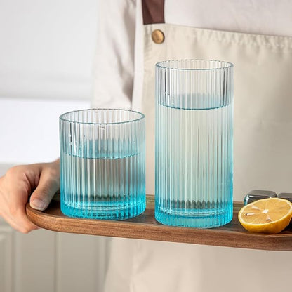 Ribbed Drinking Glasses 8pcs, 12oz and 10oz Glassware, Tumbler Glasses Cup Set - Image 5