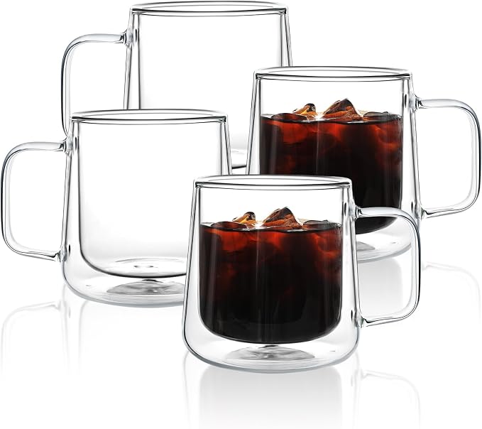 Aurzen 13oz Glass Coffee Mugs, Double Wall Insulated Glass Cups by Aurzen