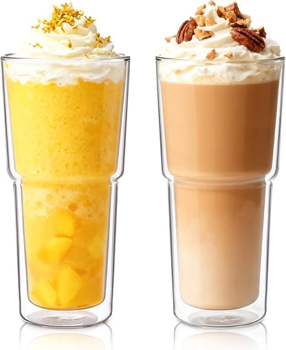 INSETLAN 20oz Double Wall Glass Cups Set of 2 – Borosilicate Glass Tumblers by INSETLAN