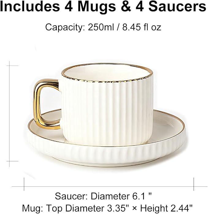 Ceramic Tea Cups Coffee Cup and Saucers Set of 4 - Image 7