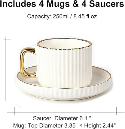 Ceramic Tea Cups Coffee Cup and Saucers Set of 4 - Image 7