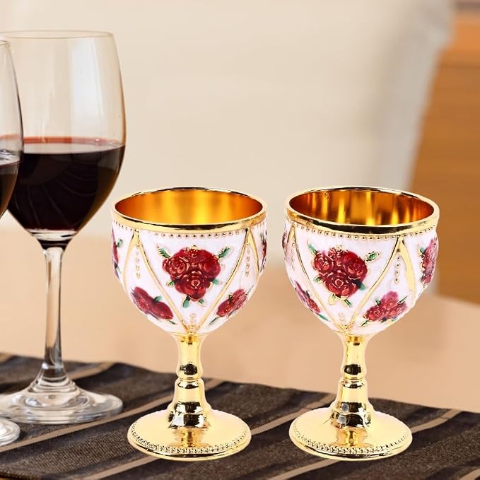 2 Pcs Vintage Metal Wine Cups, Alloy Embossed Mini Goblets, 2.76 x 1.69 in - Image 5