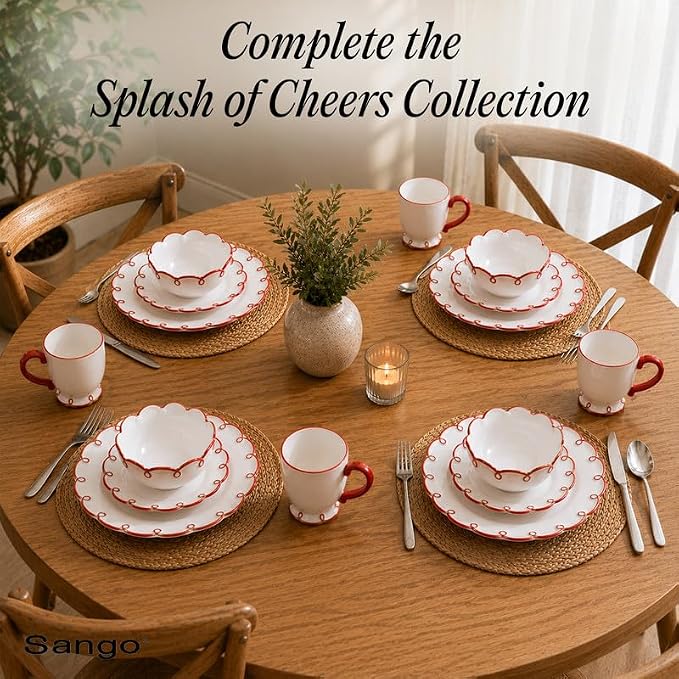 SANGO Splash of Cheers Large Mugs Set of 4, 16 oz Stoneware Red and White - Image 5