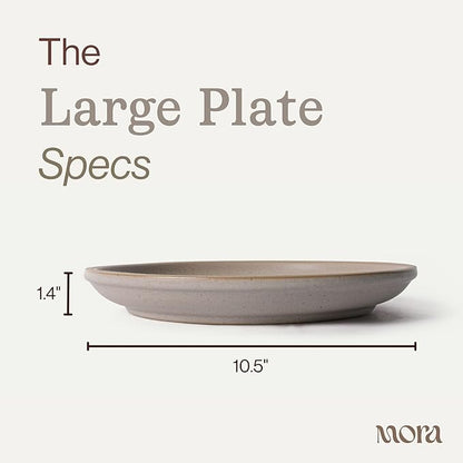 MORA Large Plates Set of 4, 10.5 inch Ceramic Pottery Dinner Plates - Microwave, Oven and Dishwasher Safe - Mushroom