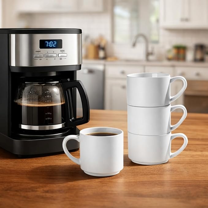 GBhome 14 OZ Coffee Mugs Set of 6, Stackable Matte White Coffee Cups Set | - Image 5