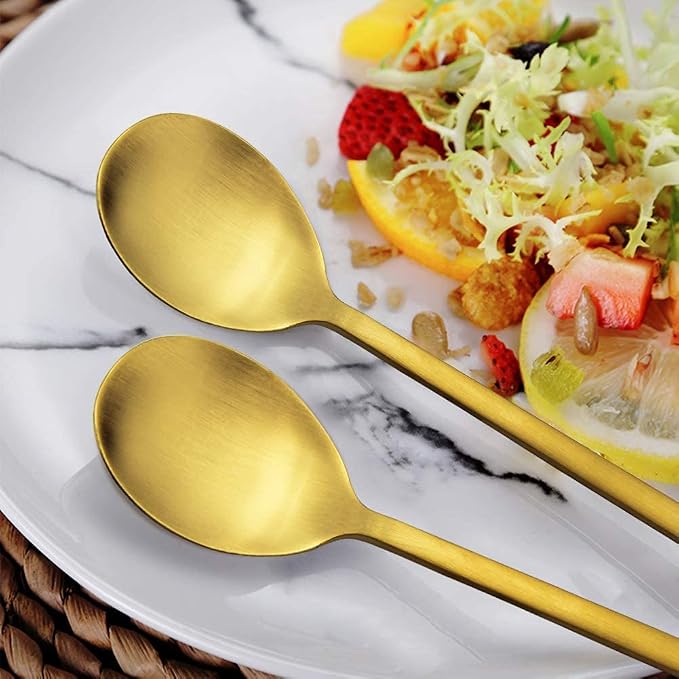 IQCWOOD Korean Spoons, 8 Pieces Stainless Steel Gold Soup Spoons, 8.5 Inch | - Image 6