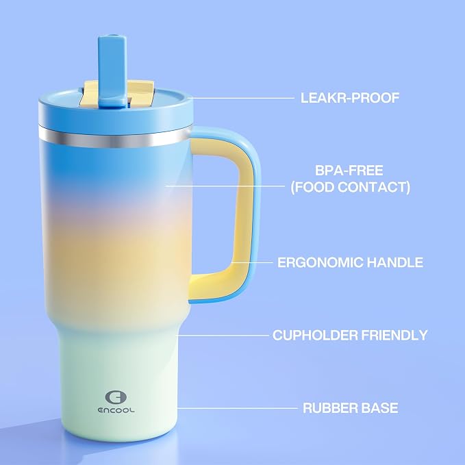 ENCOOL 32 oz Tumbler with Handle and Straw: Stainless Steel Insulated Tumbler - Image 6