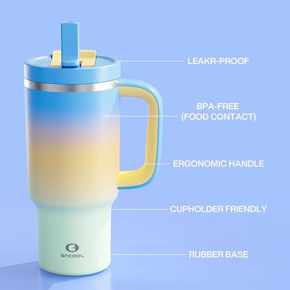 ENCOOL 32 oz Tumbler with Handle and Straw: Stainless Steel Insulated Tumbler - Image 6