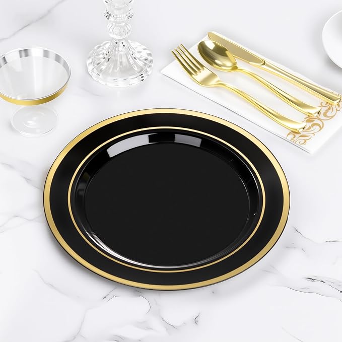 BESTVIP 100Pcs Black Plastic Plates, 10.25 Inch Disposable Party Plates | Heavy - Image 6