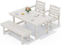 SERWALL Kitchen Table Set for 4，67" Extended Large Dining Table with 1 Bench and 2 Chairs, White