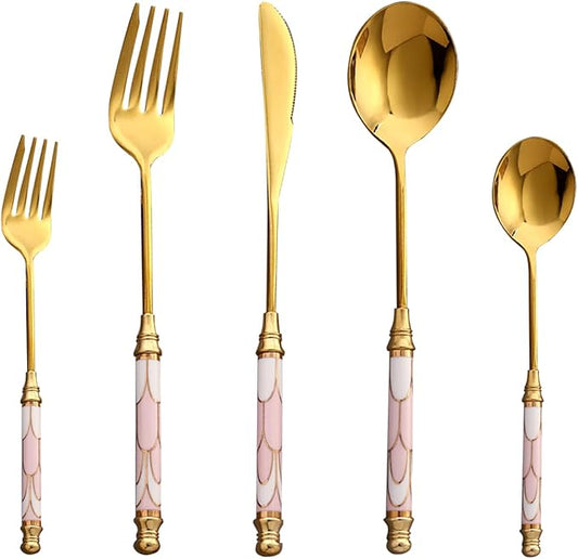 10-piece Silverware Set With Ceramic Handle, Premium Food Grade Stainless Steel Flatware Sets, Mirror Polished Cutlery Set, Dishwasher Safe (for 2 People)
