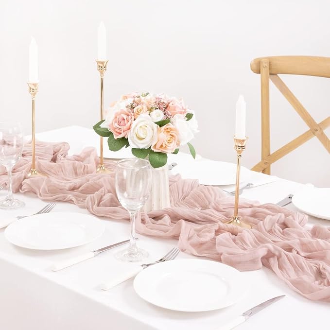 3 Pack Pink Table Runner 10ft Rustic Gauze Cheesecloth Table Decor | - Image 5