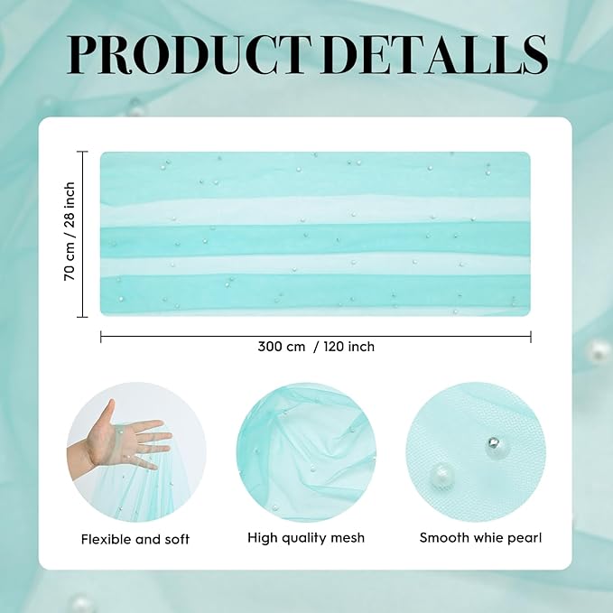 Artoid Mode Pearl Turquoise Gauze Table Runner 120 Inch 10FT, Seasonal Sheer Dining Holiday Wedding Birthday Baby Shower Table Decor for Home Party