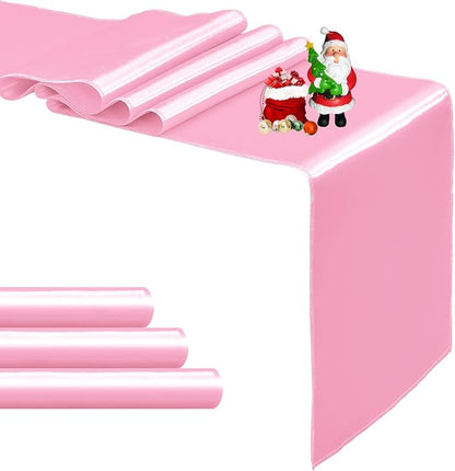 4-Pack Pink Satin Table Runner 12 x 108 Inch Long Bright and Smooth Silk Fabric by Pufogu