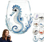 Artisanal Blue Ringed Octopus Glassware, 3D Ocean Glass Wine Glass，Seahorse | by Unknown