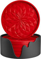 ME.FAN Silicone Coasters with Holder,[6 Pack] Drinking Coasters - Cup Mat for Hot or Cold Drinks, Thickened, Non-Slip, Non-stick,Deep Tray Red