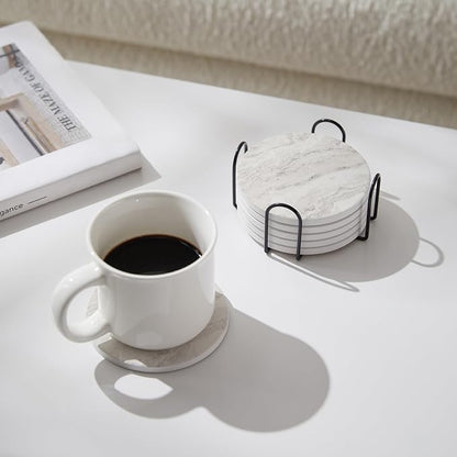 Set of 6 Off White Abstract Onyx Marble Coasters - Image 5